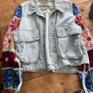 Blank NYC crochet sleeve denim jacket